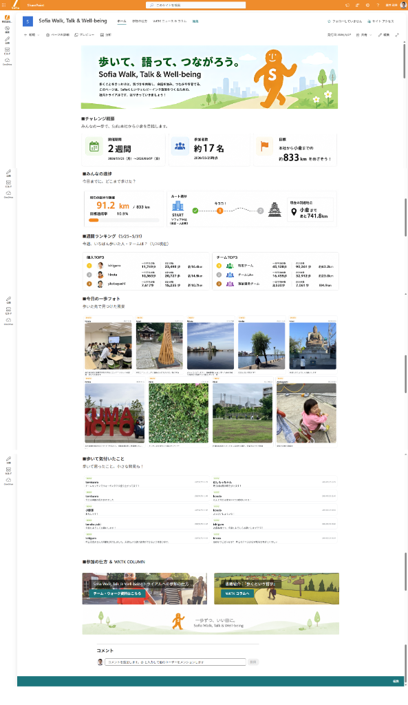 SPO上に構築したWalking, Talking, Well-being特設ページの画面イメージ